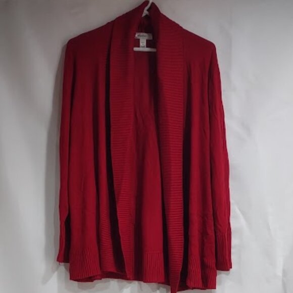 DRESS BARN CLASSIC CARDIGAN KNIT RIBBED WIDE LAPEL AND SLEEVES CRANBERRY RED 3X - Picture 1 of 12